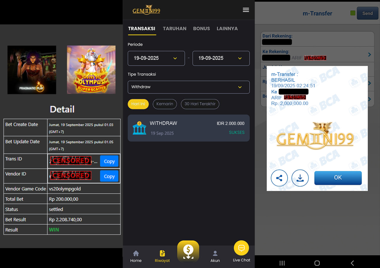 GEMINI99 BUKTI WITHDRAW (GATES OFF OLYMPUS) DIBAYAR LUNAS