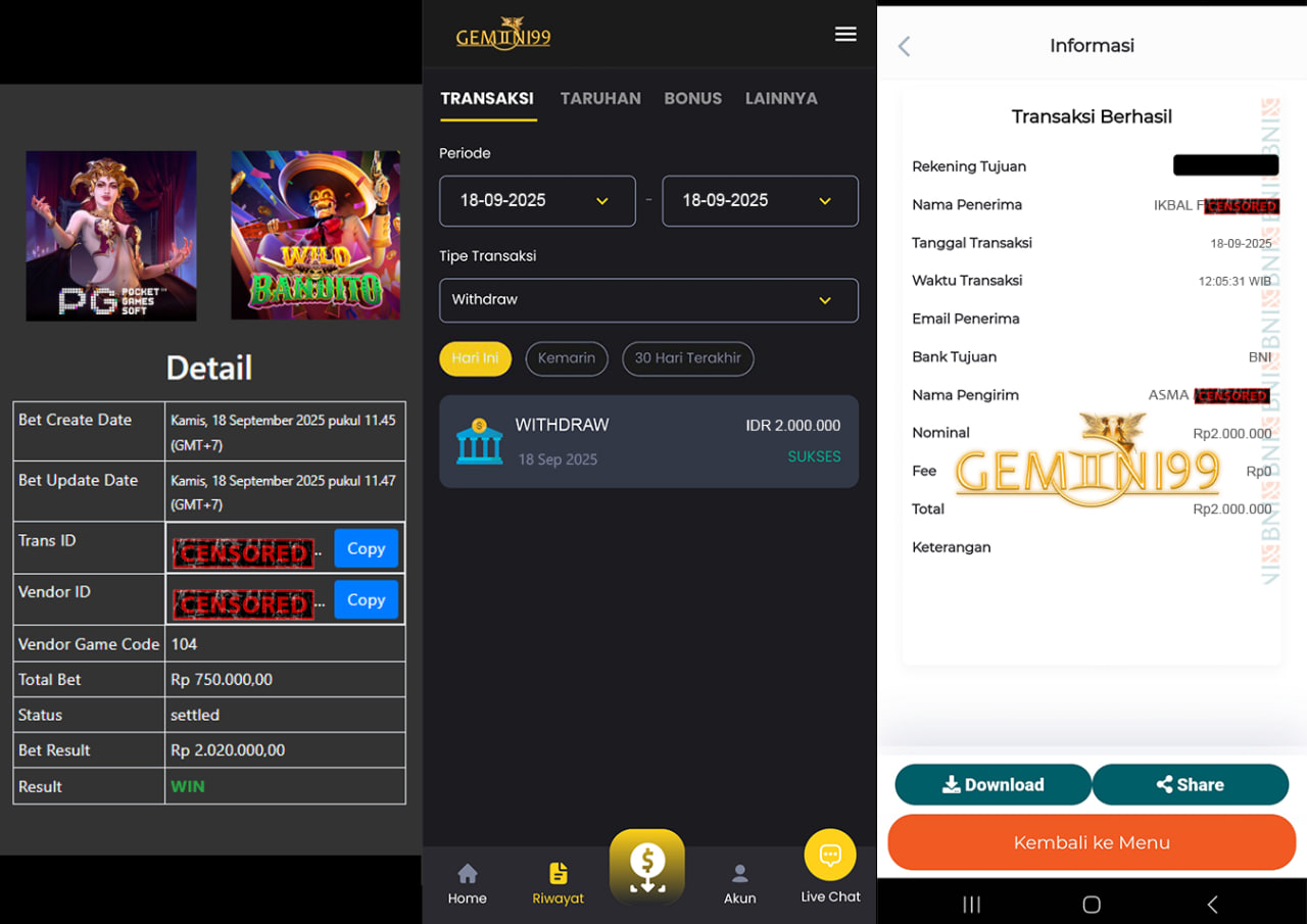 GEMINI99 BUKTI WITHDRAW (WILD BANDITO) DIBAYAR LUNAS