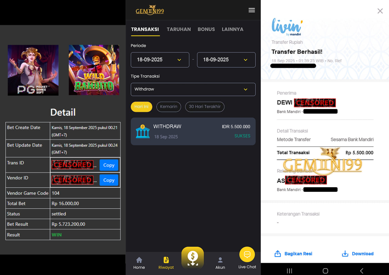GEMINI99 BUKTI WITHDRAW (CLOSH GIANTS) DIBAYAR LUNAS